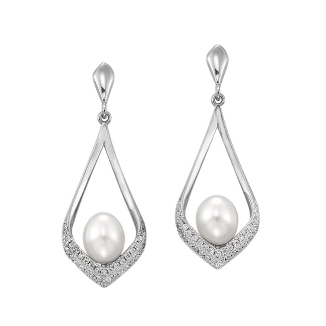 Sterling Silver Teardrop Pearl Dangle Earrings