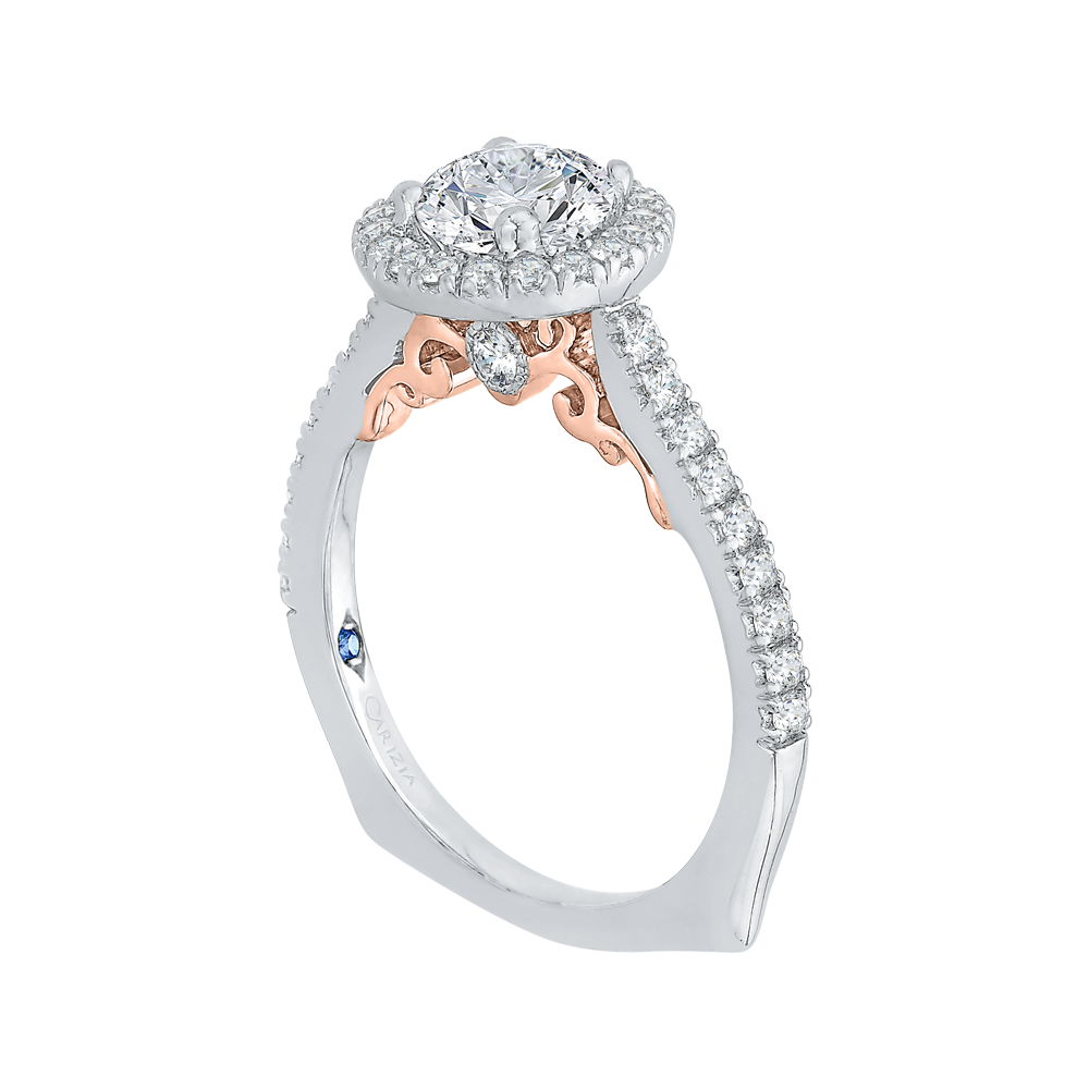 14K White Gold Halo Accented Round Diamond Semi-Mount Ring .43CTW.