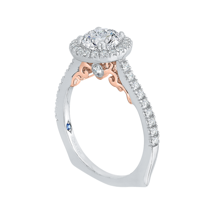 14K White Gold Halo Accented Round Diamond Semi-Mount Ring .43CTW.