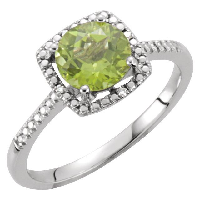 Natural Peridot Halo Ring in Sterling Silver with Diamond Accents (0.01 ctw)
