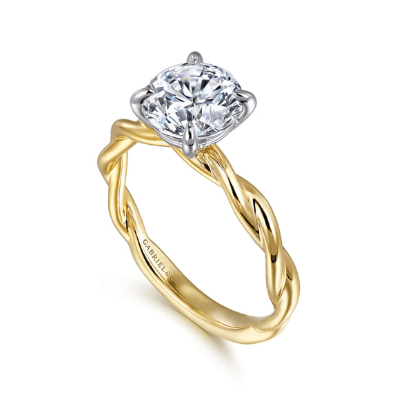 14K White-Yellow Gold Twisted Round Diamond Engagement Ring