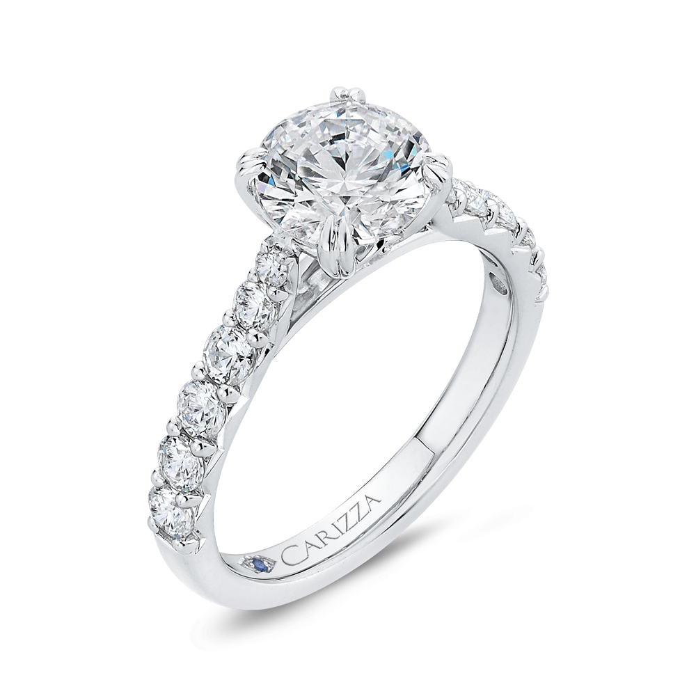 14K White Gold Straight Accented Round Diamond Semi-Mount Ring .68CTW.