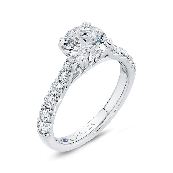 14K White Gold Straight Accented Round Diamond Semi-Mount Ring .68CTW.