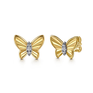 14K Yellow Gold Diamond Butterfly Stud Earrings (0.06 ctw)