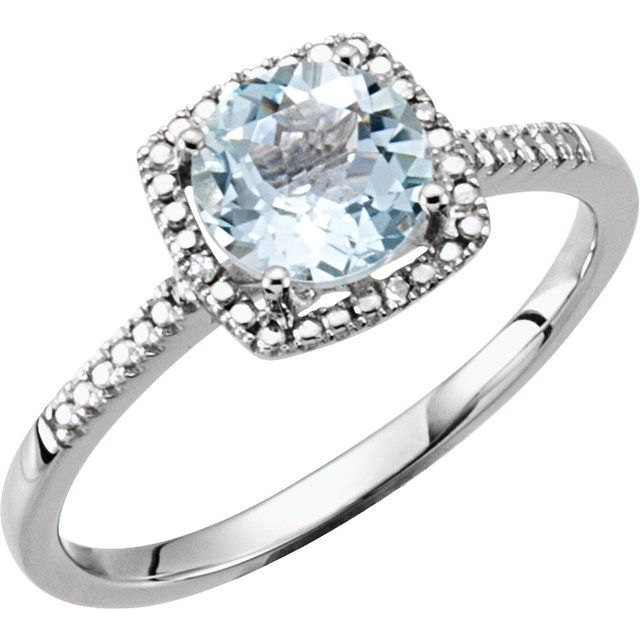 Sterling Silver Natural Aquamarine Halo Cocktail Ring