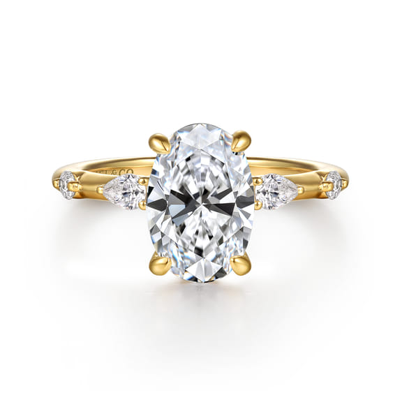 14K Yellow Gold Oval Diamond Station Engagement Ring Setting (2 ct.)