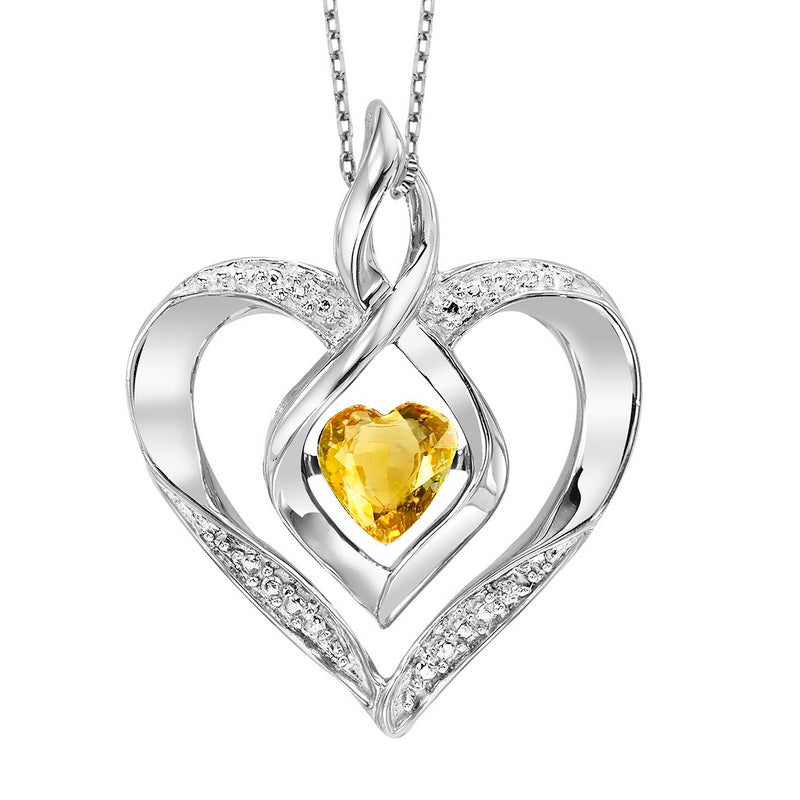 Sterling Silver Natural Citrine Heart Pendant Necklace