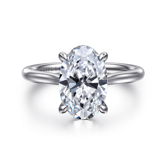 14K White Gold Oval Solitaire Diamond Engagement Ring