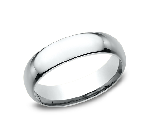 14K White Gold Polished High Dome Comfort Fit 6mm Wedding Band