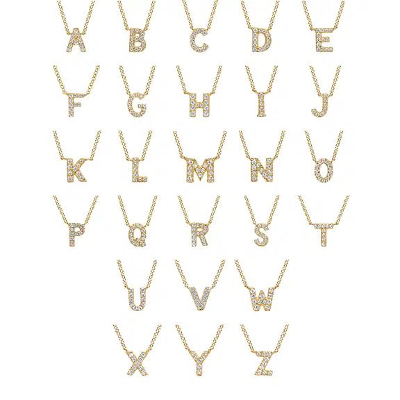 Mother's Initial 14K Gold and Diamond Necklace