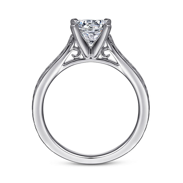 14K White Vintage Straight Round Diamond Semi-Mount Ring