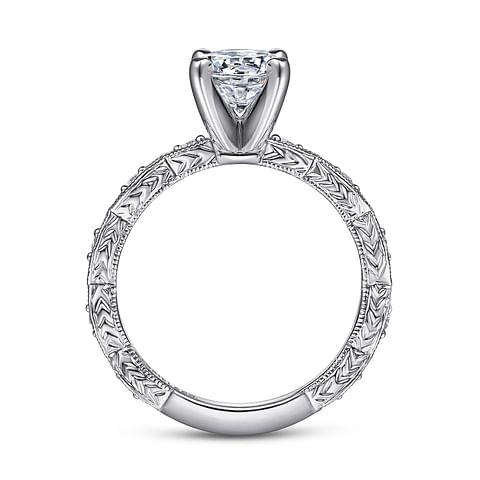 14K White Gold Vintage Round Diamond Semi-Mount Ring .12CTW.