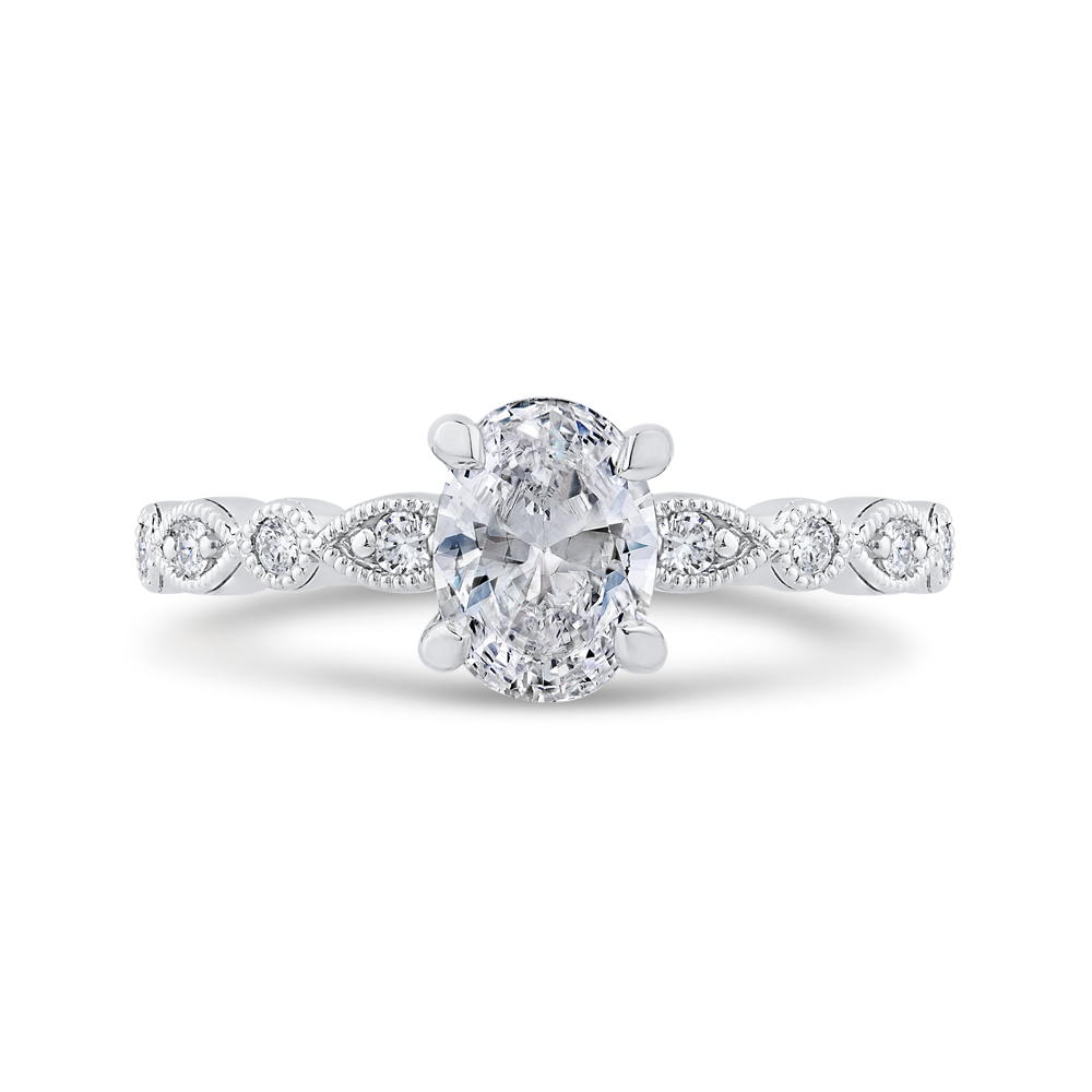 14K White Gold Straight Oval Diamond Semi-Mount Ring .13CTW.