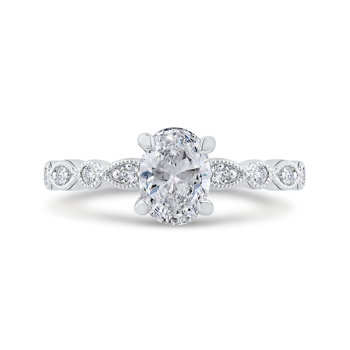 14K White Gold Straight Oval Diamond Semi-Mount Ring .13CTW.