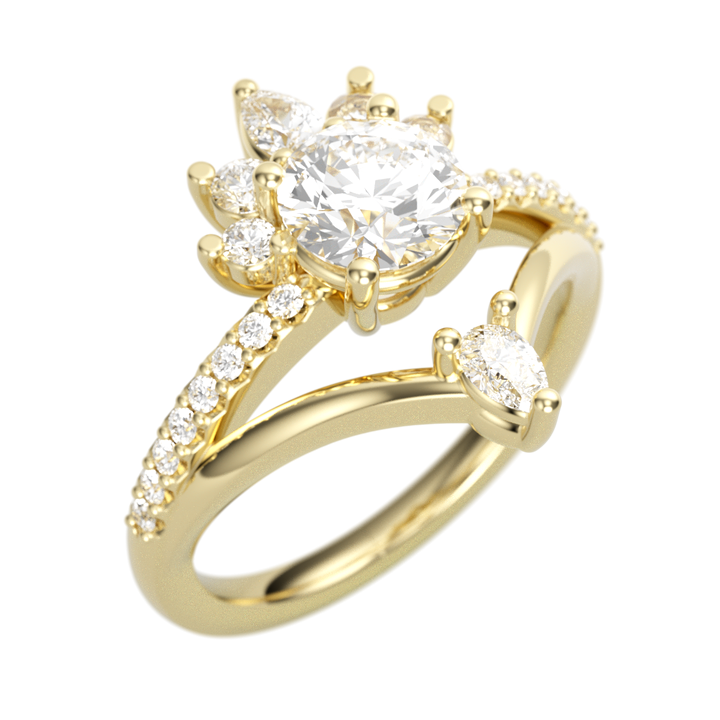 14K Yellow Gold Accented Round Diamond Semi-Mount Ring .52CTW.
