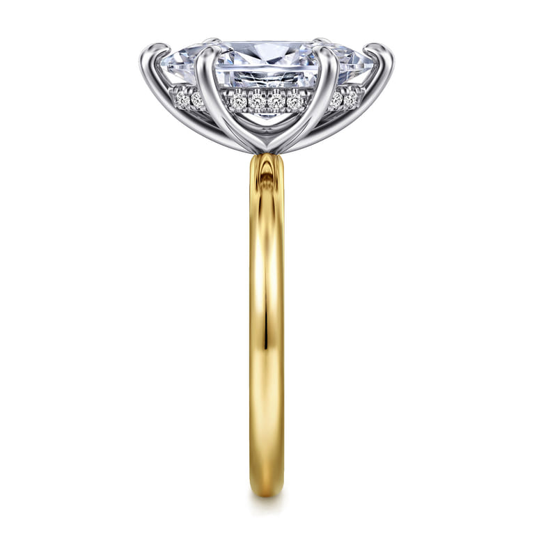14K Two Tone Gold 6 Prong Marquise Hidden Halo Engagement Ring Setting