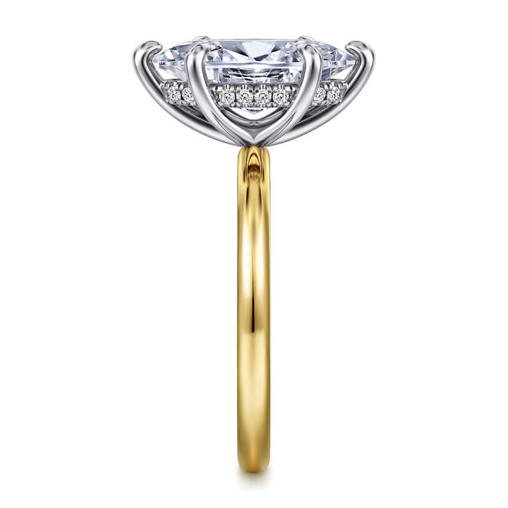 14K Two Tone Gold 6 Prong Marquise Hidden Halo Engagement Ring Setting
