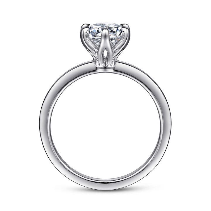 14K White Gold Solitaire Straight Round Diamond Semi-Mount Ring