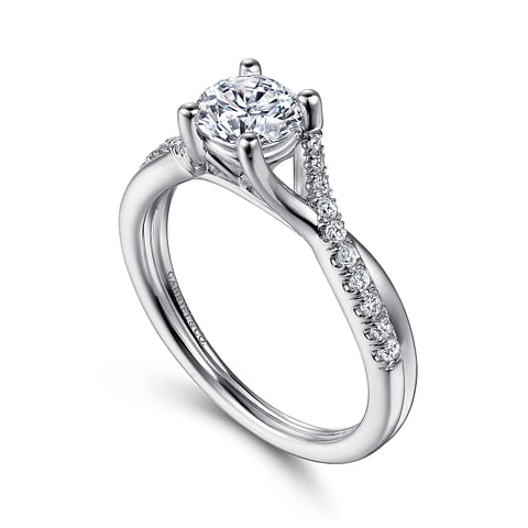 14K White Gold Twist Round Diamond Semi-Mount Ring .14CTW.