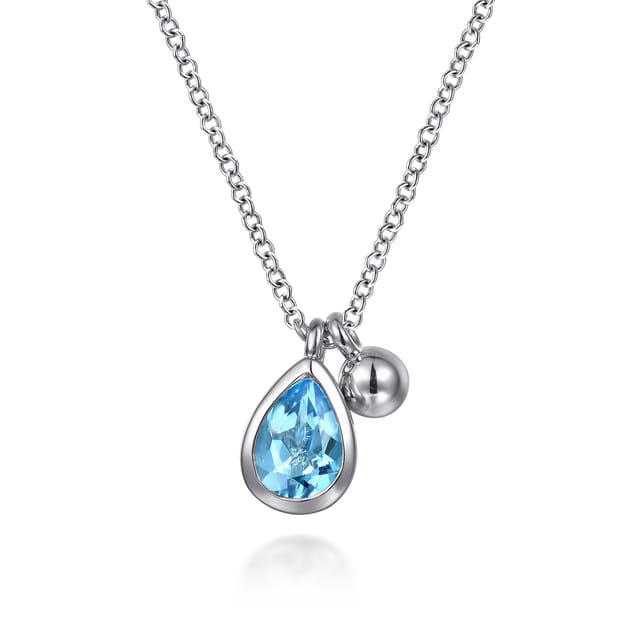 Sterling Silver Blue Topaz Pear Pendant Necklace