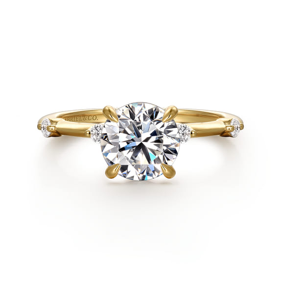14K Yellow Gold Round Diamond Station Engagement Ring Setting