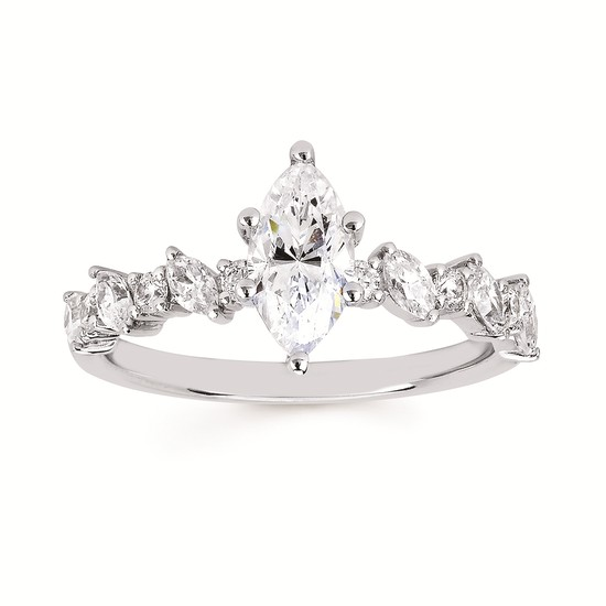 14K White Gold Marquise Diamond Engagement Ring Semi Mount (0.46 ctw)