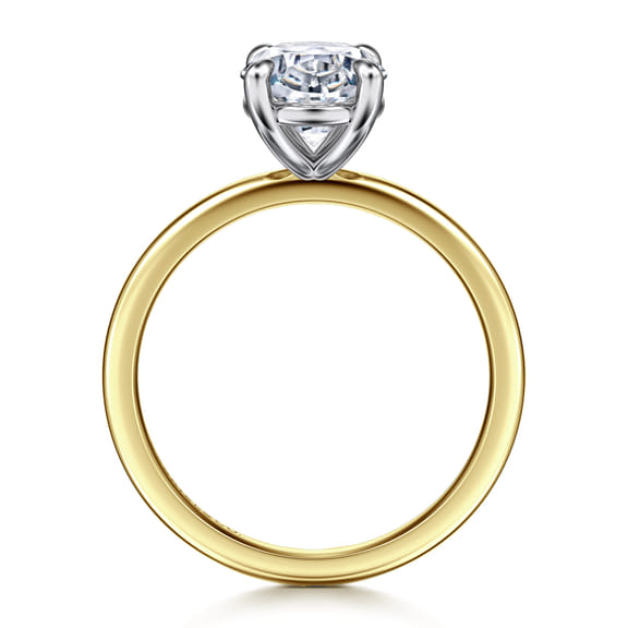 14K White-Yellow Gold Oval Solitaire Diamond Engagement Ring