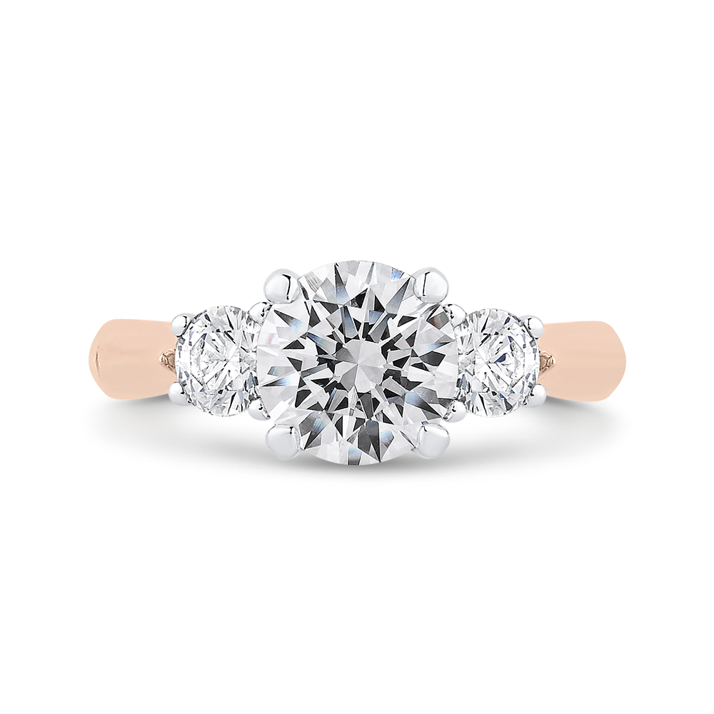 14K Rose Gold 3 Stone Round Diamond Semi-Mount Ring .50CTW.