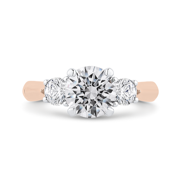14K Rose Gold 3 Stone Round Diamond Semi-Mount Ring .50CTW.