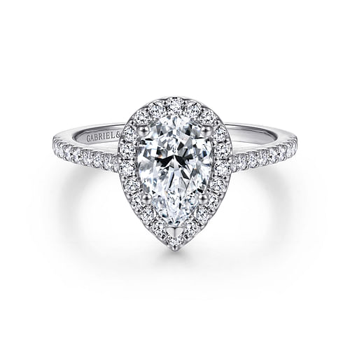 14K White Gold Halo Accented Pear Diamond Semi-Mount Ring .31CTW.