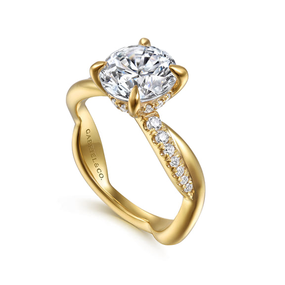 14K Yellow Gold Twisted Round Diamond Engagement Ring