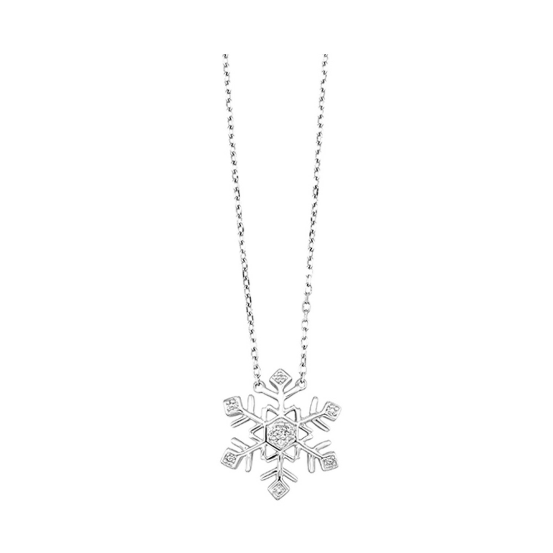 Sterling Silver Natural Diamond Snowflake Pendant Necklace