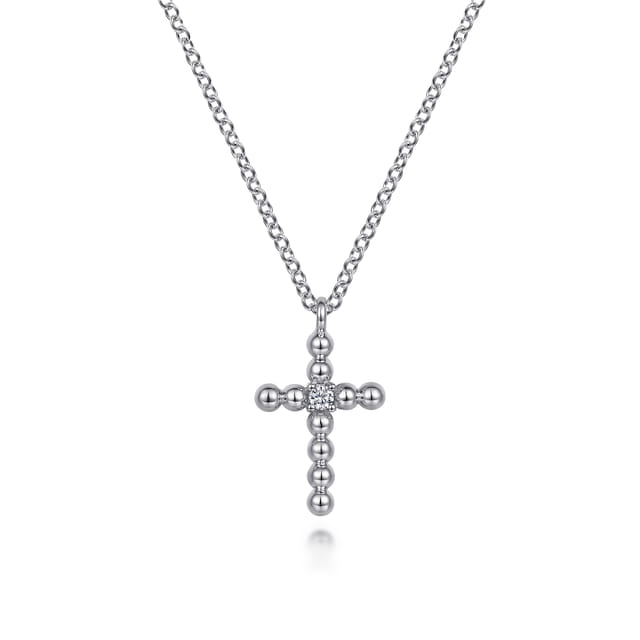 Sterling Silver Natural Diamond Cross Pendant Necklace