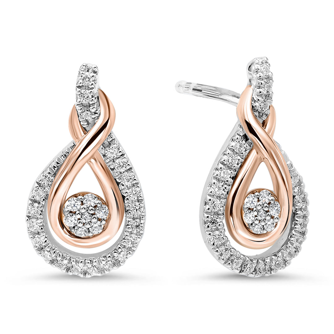 Rose Gold and Sterling Silver .20CTW Natural Diamond Earrings
