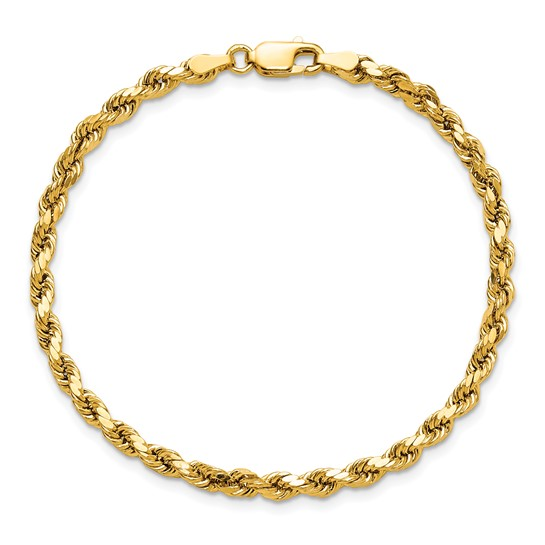 14K Yellow Gold 3.5mm Semi-Solid Diamond-Cut Rope Bracelet 7"