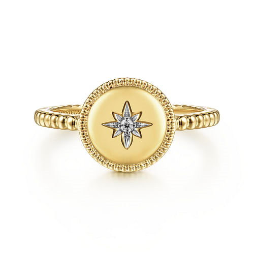 14K Yellow Gold 0.01CTW Natural Diamond Signet Ring