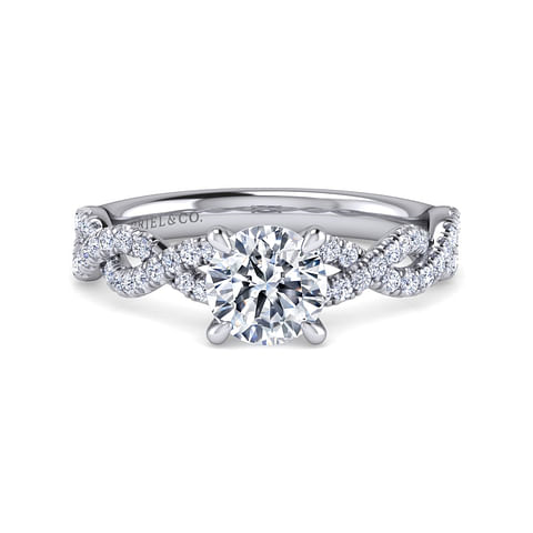 14K White Gold Twist Round Diamond Semi-Mount Ring .22CTW.