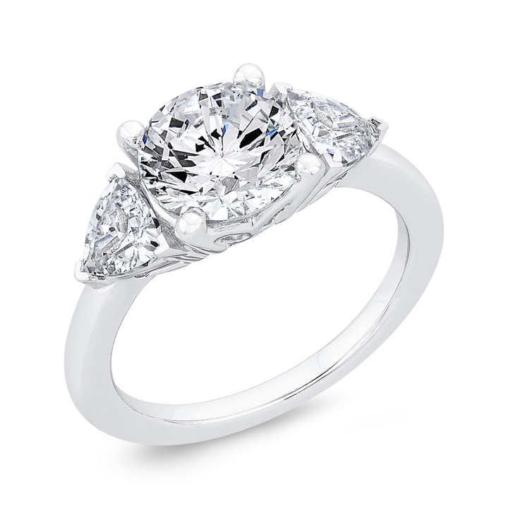 14K White Gold 3 Stone Round Diamond Semi-Mount Ring .46CTW.