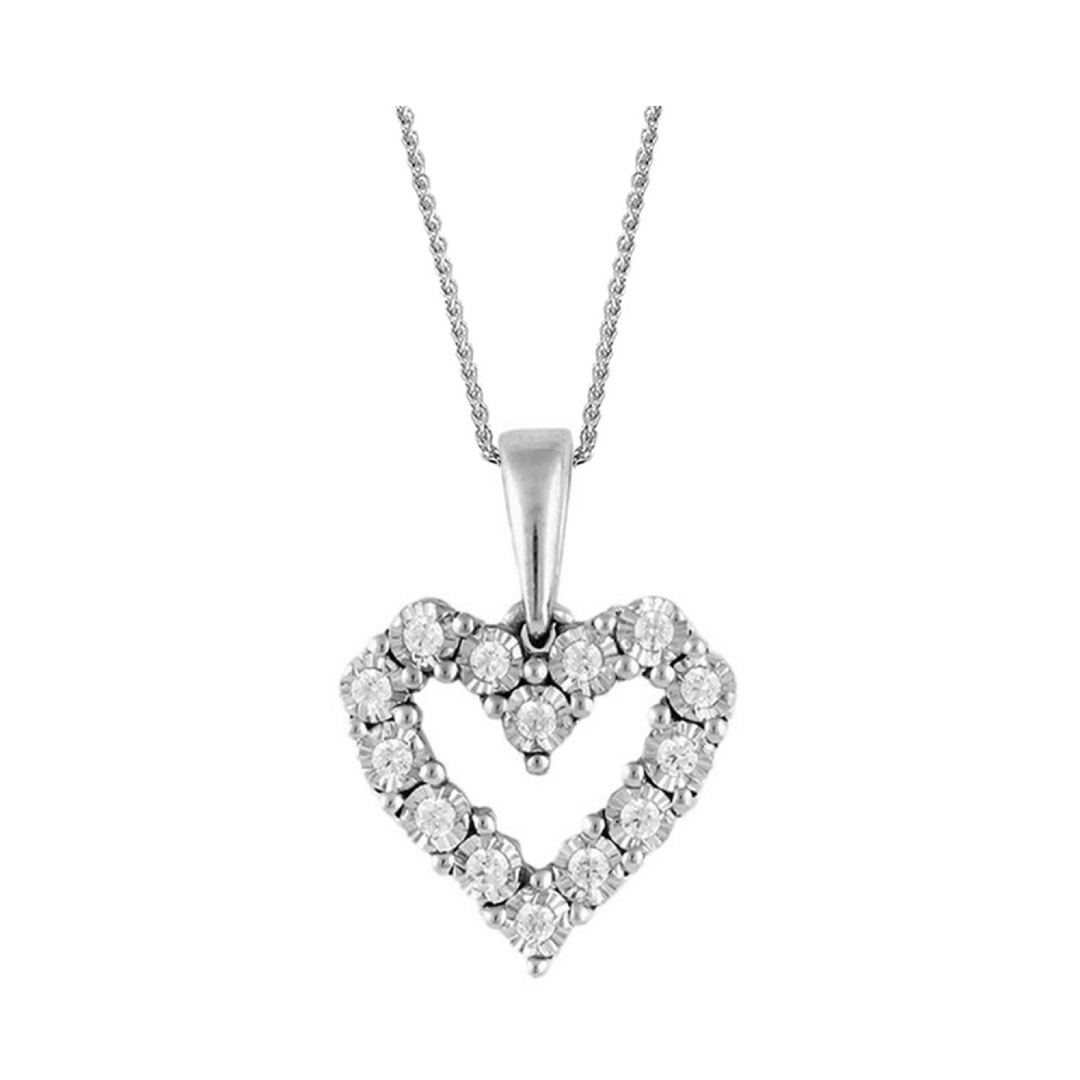 Sterling Silver.10CTW. Natural Diamond Heart Pendant Necklace