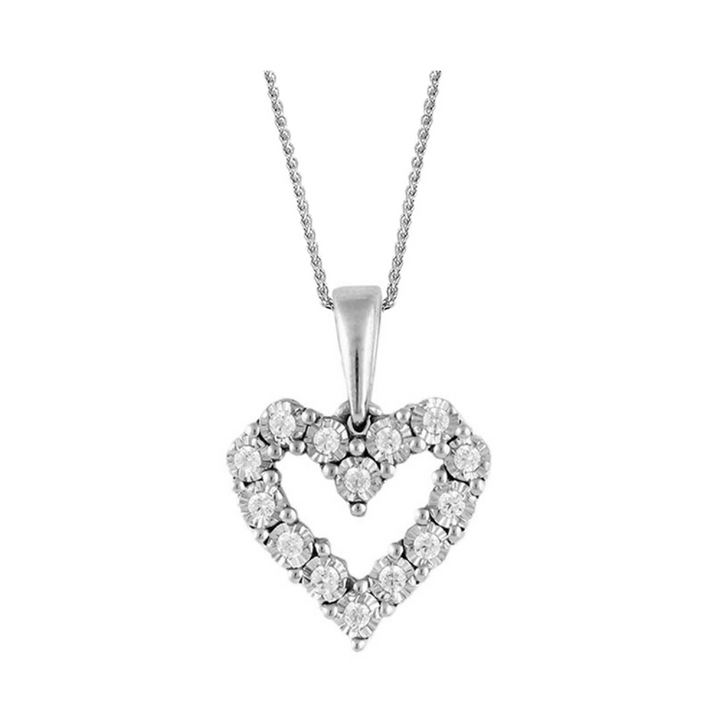 Sterling Silver.10CTW. Natural Diamond Heart Pendant Necklace
