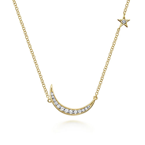 14K Yellow Gold 0.13CTW. Natural Diamond Themed Pendant Necklace