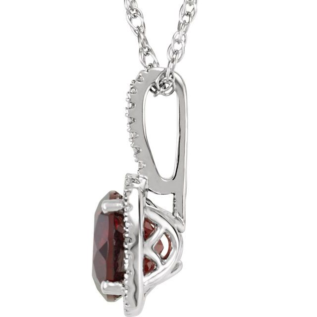 Sterling Silver Natural Garnet Halo Pendant Necklace