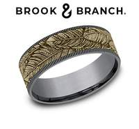 14K  Yellow Gold Bird Feather Comfort Fit 7.5mm Wedding Band