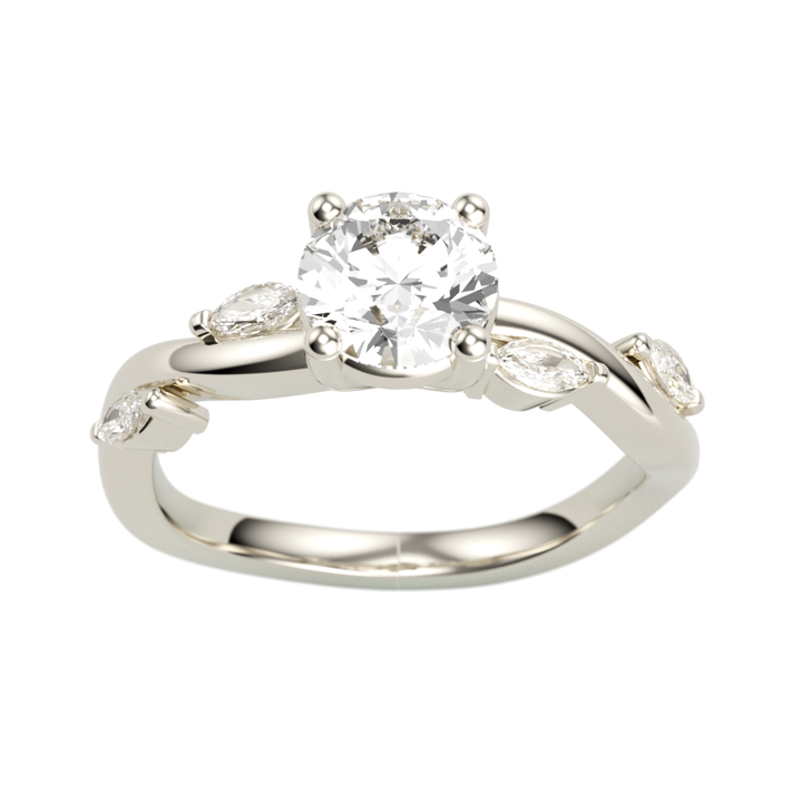 14K White Gold Floral Twist Round Diamond Semi-Mount Ring .21CTW.