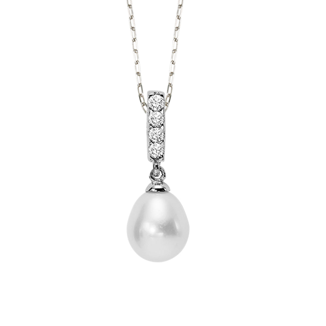 Sterling Silver Pearl and Cubic Zirconia Pendant Necklace