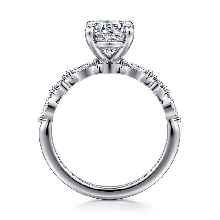 14K White Gold Accented Oval Diamond Semi-Mount Ring 0.30CTW.