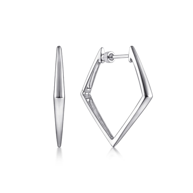 Sterling Silver Geometric Hoop Earrings- 5 Sides