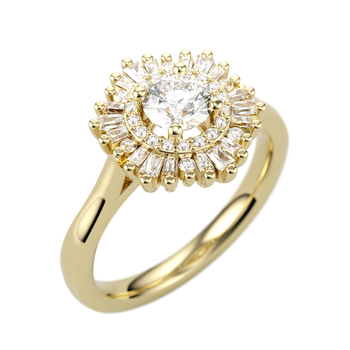 14K Yellow Gold Double Halo Round Diamond Semi-Mount Ring .41CTW.