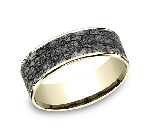 14K Yellow Gold Pattern Comfort Fit 7.5mm Wedding Band