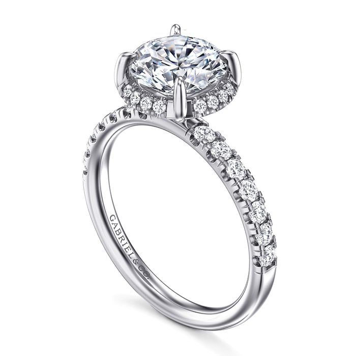 14K White Gold Halo Accented Round Diamond Semi-Mount Ring 0.41CTW.